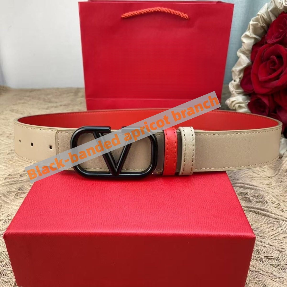 Unisex Double-sided Leather Belt with Letter Buckle, Minimalist Versatile Waist Belt