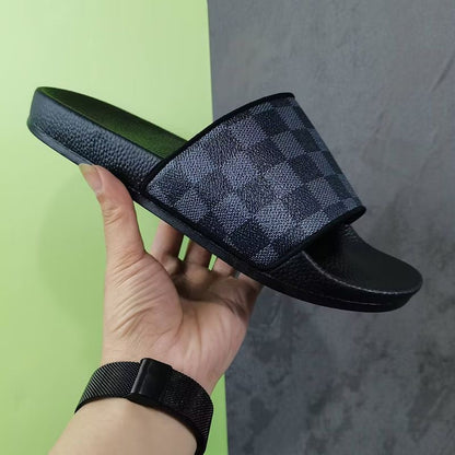 Unisex Checkerboard Slide Sandals, Non-slip Flat Slippers