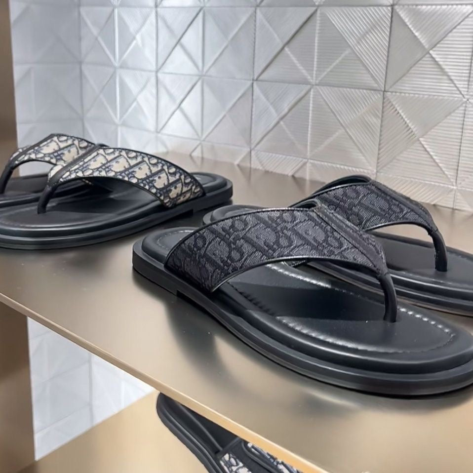 Unisex Vintage Jacquard Flip-flops, Non-slip Flat Thong Sandals