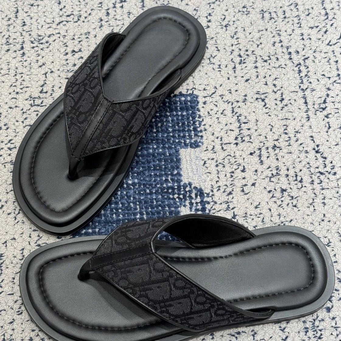 Unisex Vintage Jacquard Flip-flops, Non-slip Flat Thong Sandals