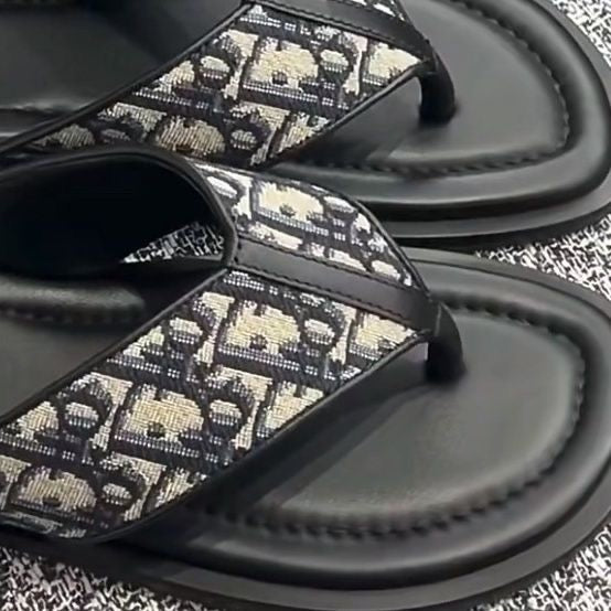 Unisex Vintage Jacquard Flip-flops, Non-slip Flat Thong Sandals