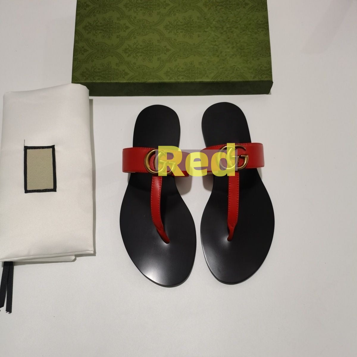 Women's Leather Thong Sandals with Metal Buckle, Flat Flip-flops