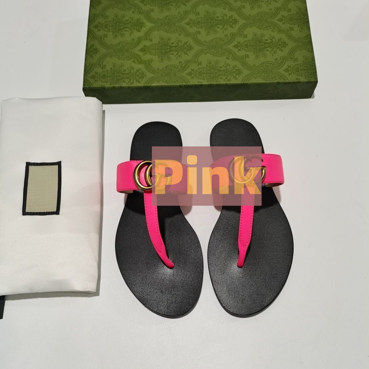 Women's Leather Thong Sandals with Metal Buckle, Flat Flip-flops