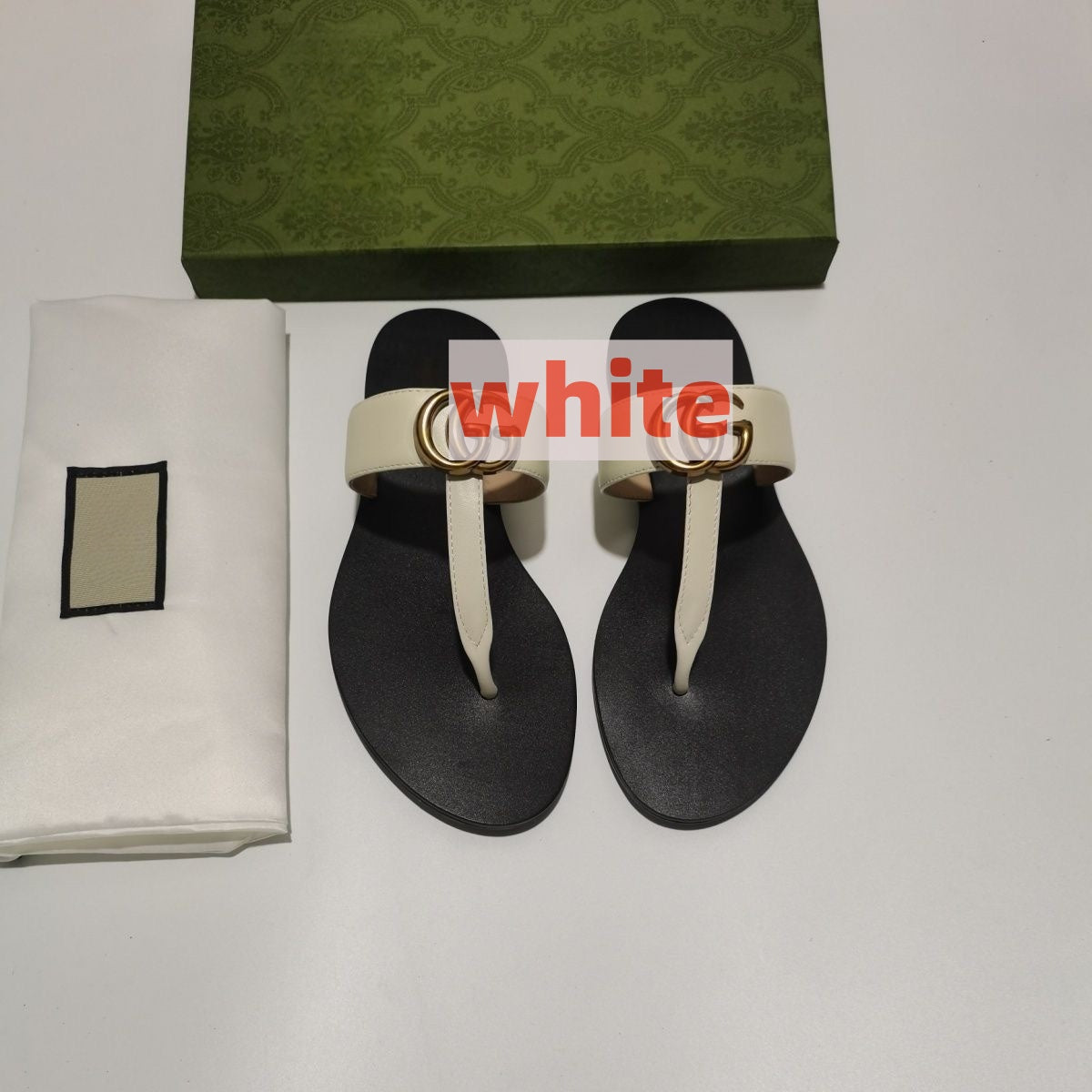 Women's Leather Thong Sandals with Metal Buckle, Flat Flip-flops