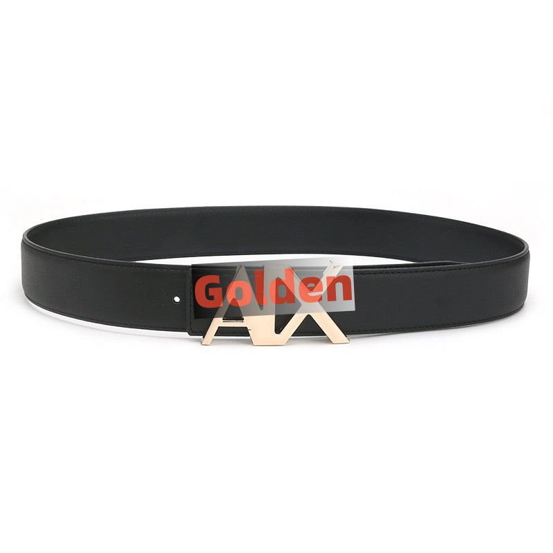【#A257】Men's Black Leather Belt With Letter Slide Buckle