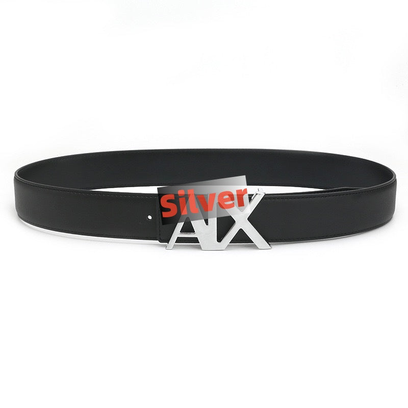 【#A257】Men's Black Leather Belt With Letter Slide Buckle