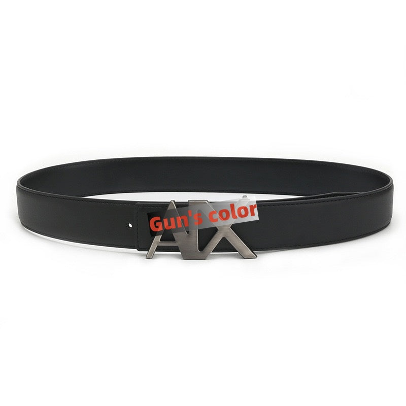 【#A257】Men's Black Leather Belt With Letter Slide Buckle