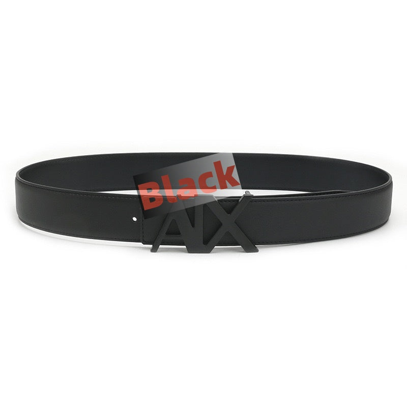 【#A257】Men's Black Leather Belt With Letter Slide Buckle