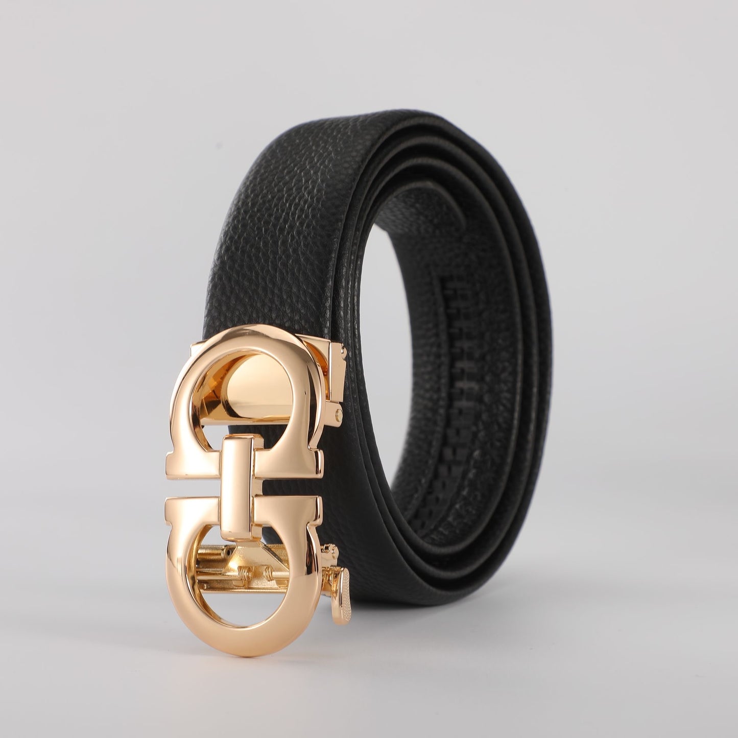 【#A258】Men's Litchi Grain Leather Belt With Double Ring Automatic Buckle