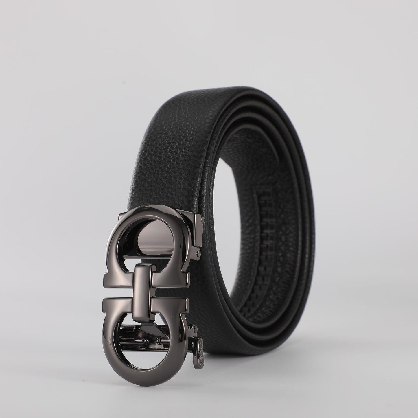 【#A258】Men's Litchi Grain Leather Belt With Double Ring Automatic Buckle