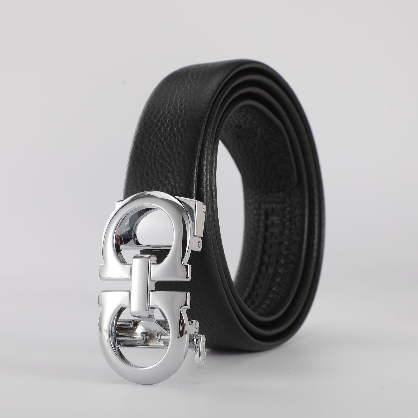 【#A258】Men's Litchi Grain Leather Belt With Double Ring Automatic Buckle