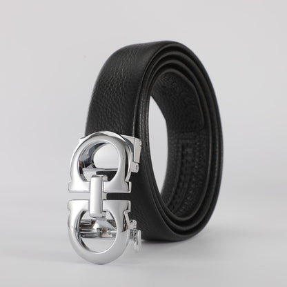 【#A258】Men's Litchi Grain Leather Belt With Double Ring Automatic Buckle