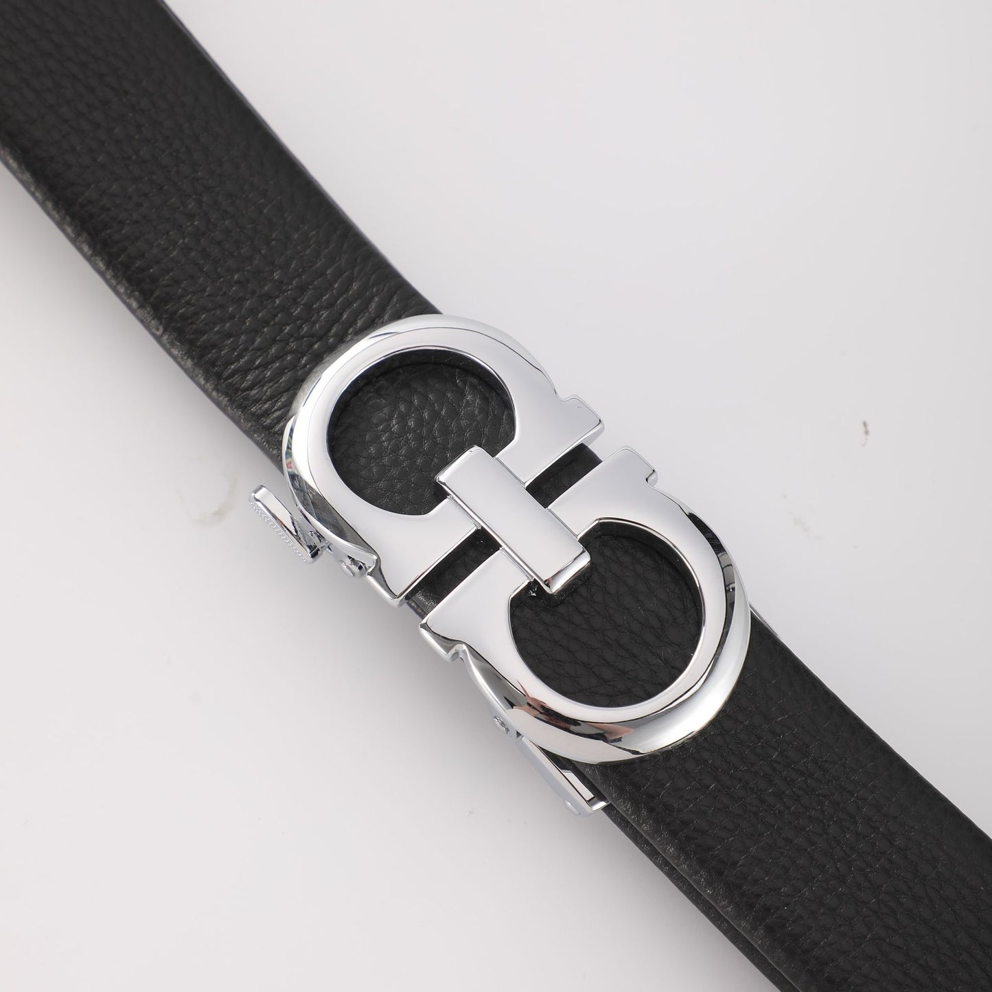 【#A258】Men's Litchi Grain Leather Belt With Double Ring Automatic Buckle