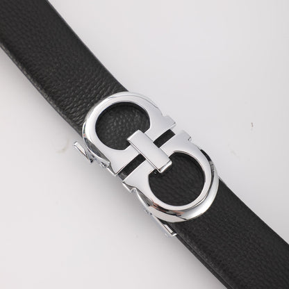【#A258】Men's Litchi Grain Leather Belt With Double Ring Automatic Buckle