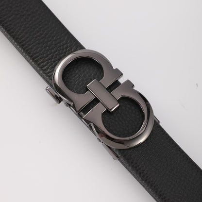 【#A258】Men's Litchi Grain Leather Belt With Double Ring Automatic Buckle