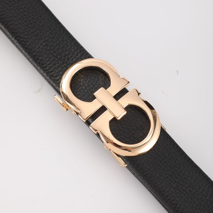 【#A258】Men's Litchi Grain Leather Belt With Double Ring Automatic Buckle