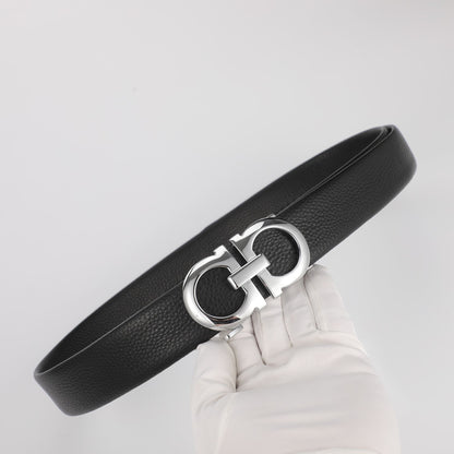 【#A258】Men's Litchi Grain Leather Belt With Double Ring Automatic Buckle