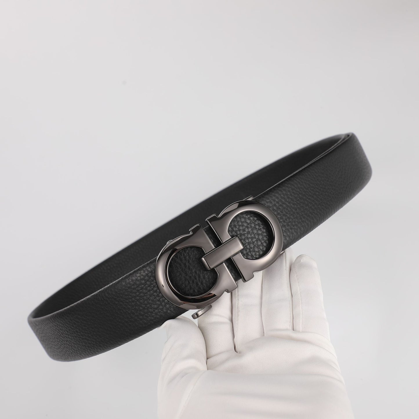 【#A258】Men's Litchi Grain Leather Belt With Double Ring Automatic Buckle