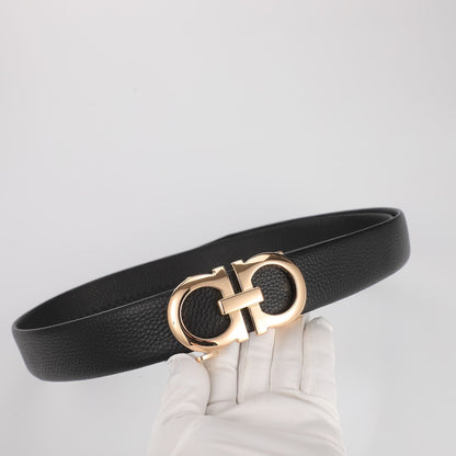 【#A258】Men's Litchi Grain Leather Belt With Double Ring Automatic Buckle
