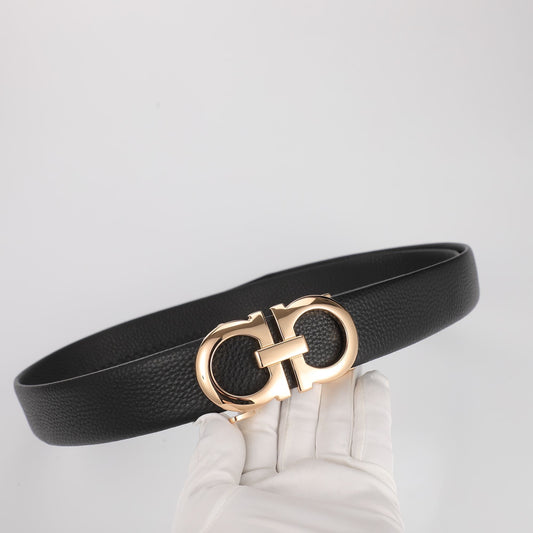 【#A258】Men's Litchi Grain Leather Belt With Double Ring Automatic Buckle