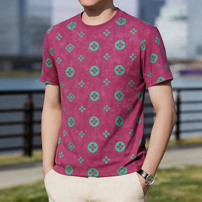 【#A260】Luxury All Over Print Crew Neck T-Shirt for Men, Vintage Washed Thin Versatile Top
