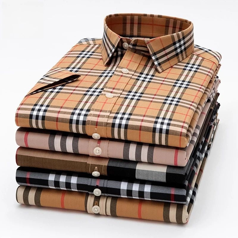【#A262】Classic Plaid Collared Short Sleeve Shirt, Wrinkle-Resistant Luxury Business Casual Shirt for Men