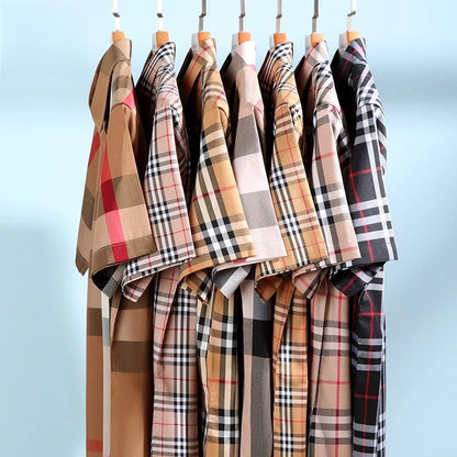 【#A262】Classic Plaid Collared Short Sleeve Shirt, Wrinkle-Resistant Luxury Business Casual Shirt for Men