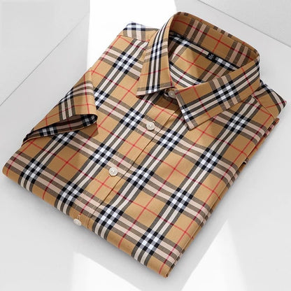 【#A262】Classic Plaid Collared Short Sleeve Shirt, Wrinkle-Resistant Luxury Business Casual Shirt for Men