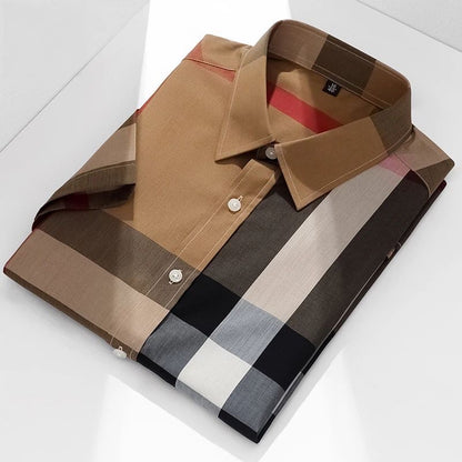【#A262】Classic Plaid Collared Short Sleeve Shirt, Wrinkle-Resistant Luxury Business Casual Shirt for Men