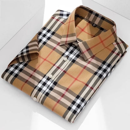 【#A262】Classic Plaid Collared Short Sleeve Shirt, Wrinkle-Resistant Luxury Business Casual Shirt for Men