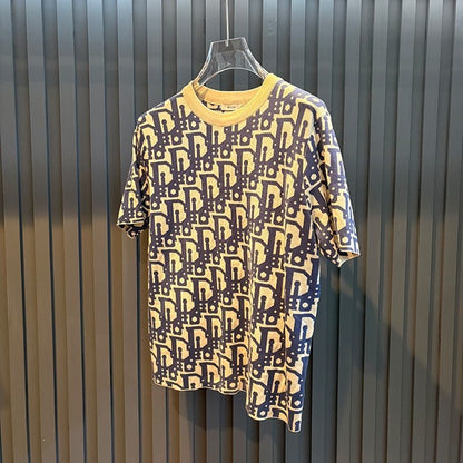 【#A263】Vintage All-over Letter Jacquard Crew Neck Short Sleeve T-Shirt