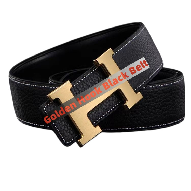 【#A265】Men's Genuine Leather Belt With Simple Metal Slide Buckle & Litchi Grain