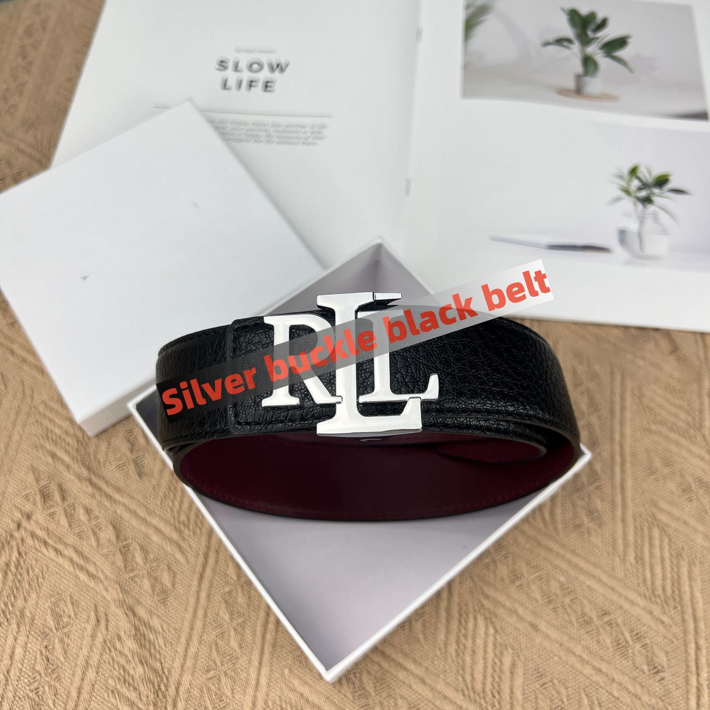 【#A276】Letter Metal Automatic Buckle Litchi Grain Cowhide Belt