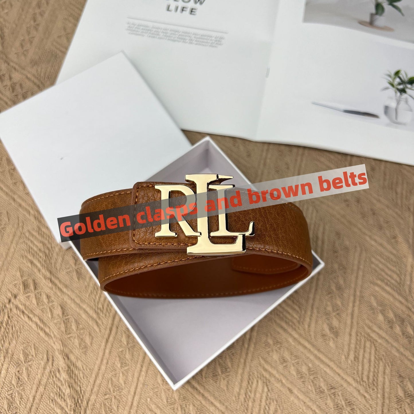 【#A276】Letter Metal Automatic Buckle Litchi Grain Cowhide Belt