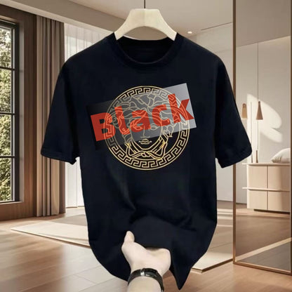 【#A278】Crew Neck Short Sleeve T-Shirt With Retro Circular Embossed Print