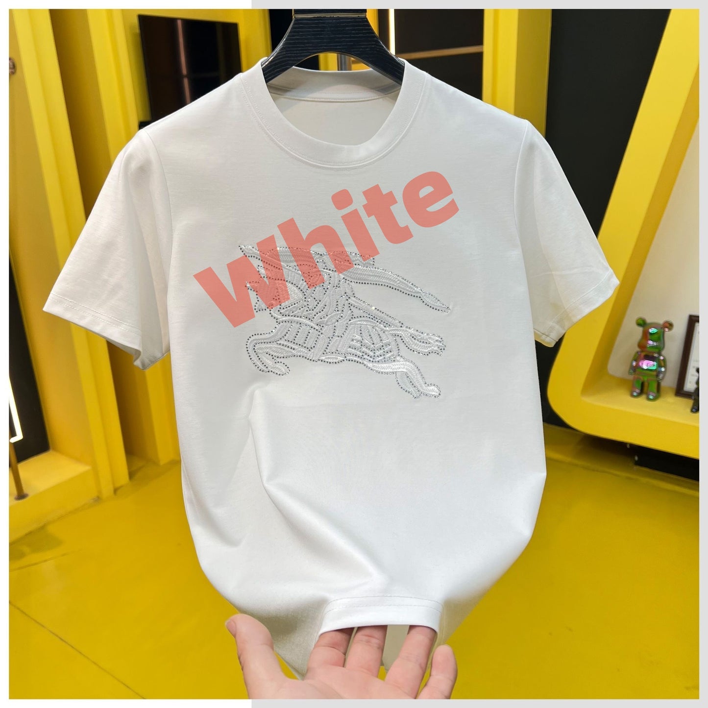 【#A284】Luxury Rhinestone Embroidered Round Neck Versatile Short Sleeve Top