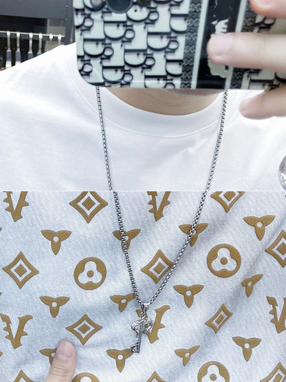 【#A286】Gradient Background Full-Print Geometric Motif Crew Neck Short Sleeve T-Shirt
