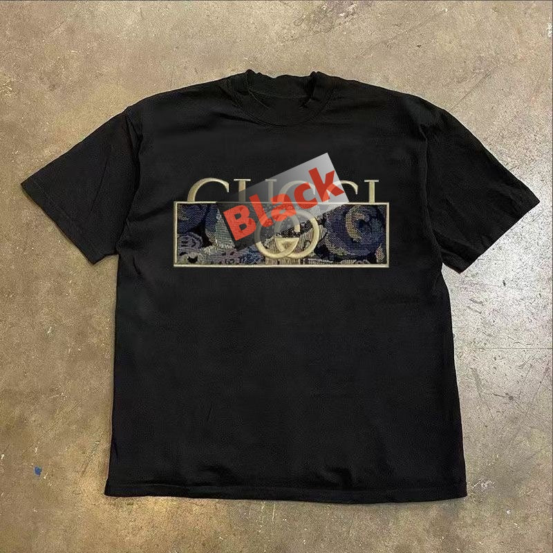 【#A287】Round Neck Short Sleeve T-Shirt With Spliced Vintage Print
