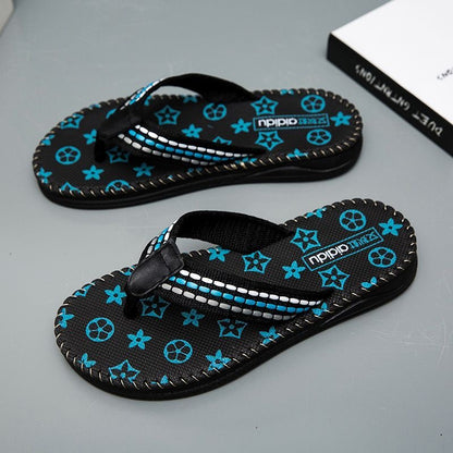 【#A292】Men's Vintage Print Flip Flops, Woven Strap Non-Slip Thick Sole Beach Slippers