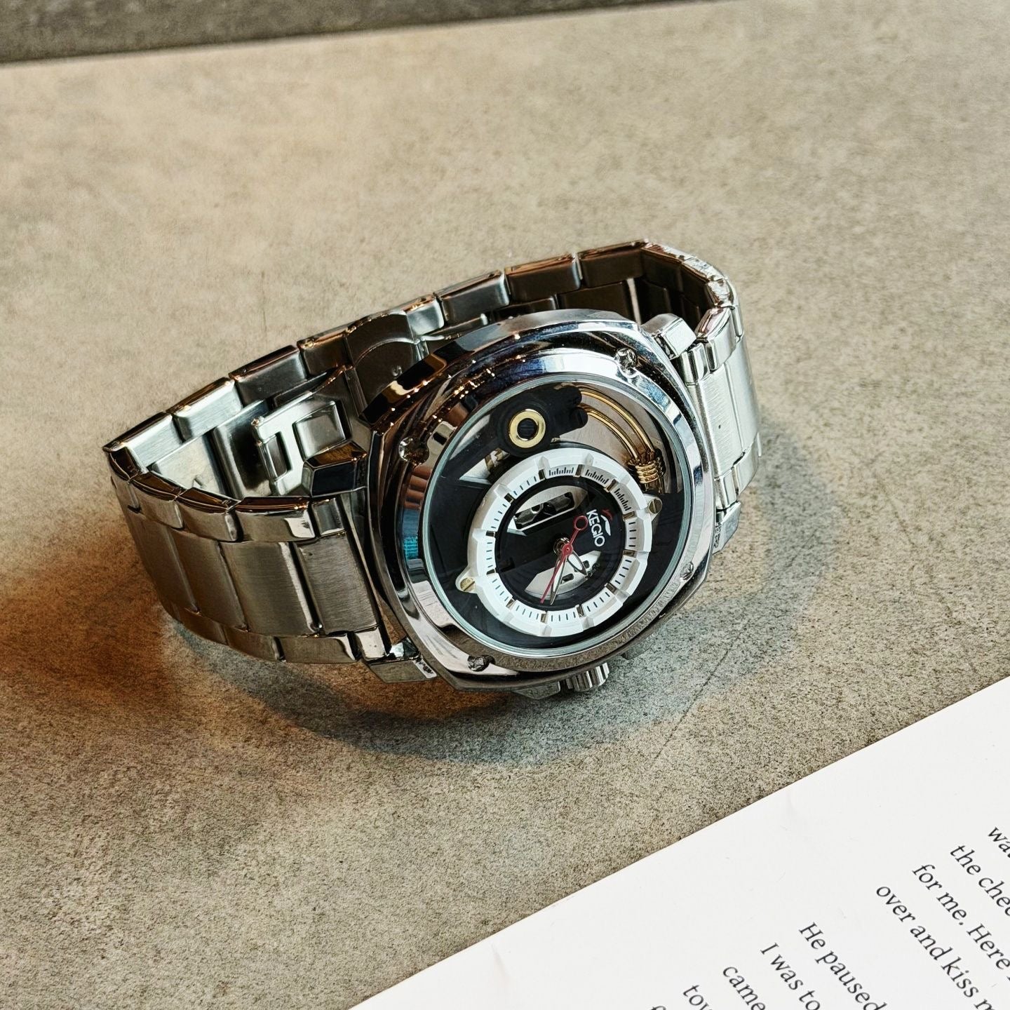 【#A295】Men's Hollow Out Mechanical Style Steel Band Watch, Large Square Dial Waterproof Business Wristwatch