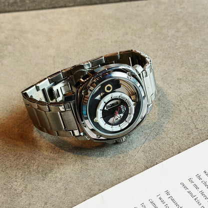 【#A295】Men's Hollow Out Mechanical Style Steel Band Watch, Large Square Dial Waterproof Business Wristwatch