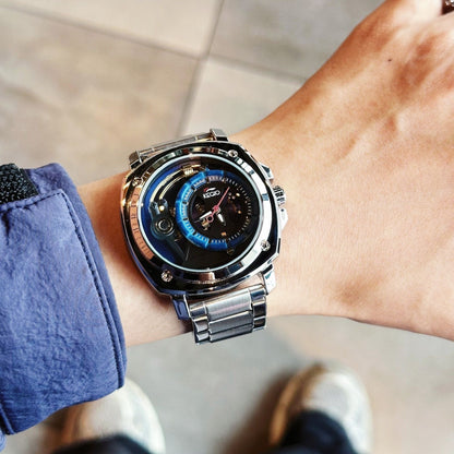 【#A295】Men's Hollow Out Mechanical Style Steel Band Watch, Large Square Dial Waterproof Business Wristwatch