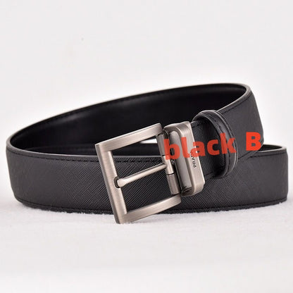 【#A299】Classic British Plaid Pin Buckle Leather Belt, Men's Business Reversible Luxury Waist StrapMen's Genuine Leather Pin Buckle Belt, Cross Grain Dress Waist Strap With Multi-Color Buckle Options