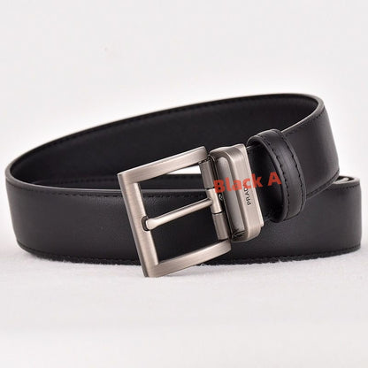 【#A299】Classic British Plaid Pin Buckle Leather Belt, Men's Business Reversible Luxury Waist StrapMen's Genuine Leather Pin Buckle Belt, Cross Grain Dress Waist Strap With Multi-Color Buckle Options