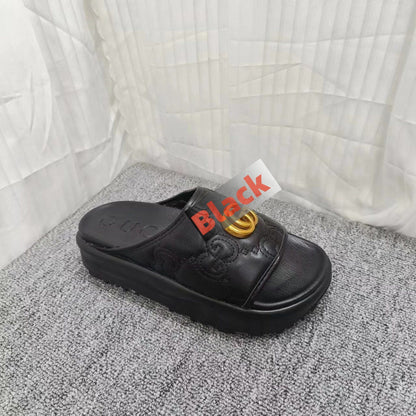 【#A300】Classic British Plaid Pin Buckle Leather Belt, Men's Business Reversible Luxury Waist StrapWomen's Embossed Logo Platform Slide Sandals, Elevated Chunky Sole Outdoor Slip On Slippers