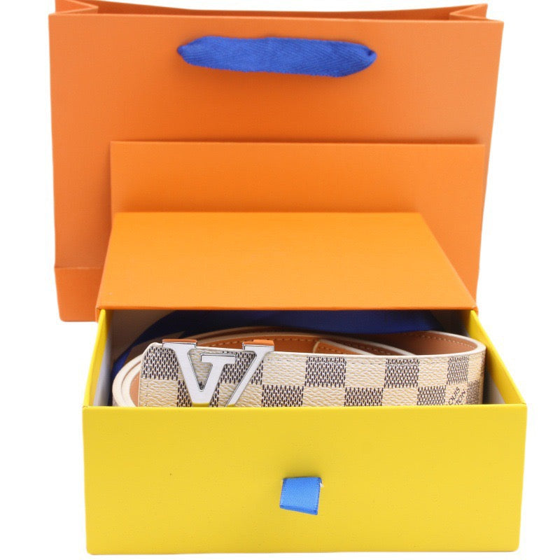 【#A302】Unisex Vintage Check & Monogram Automatic Buckle Leather Belt, Reversible Luxury Belt With Gift Box