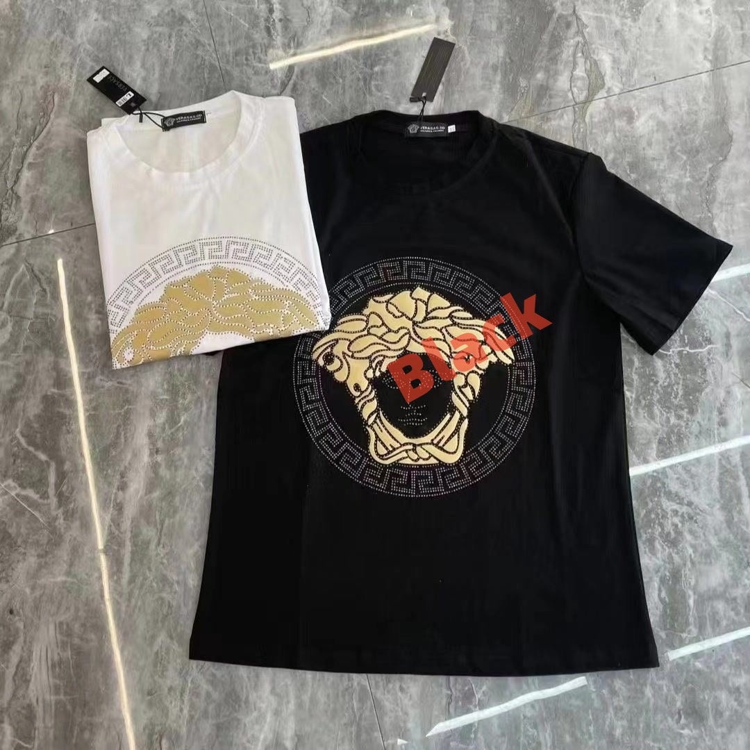 【#A308】Unisex Crew Neck T-Shirt With Rhinestone Portrait Print