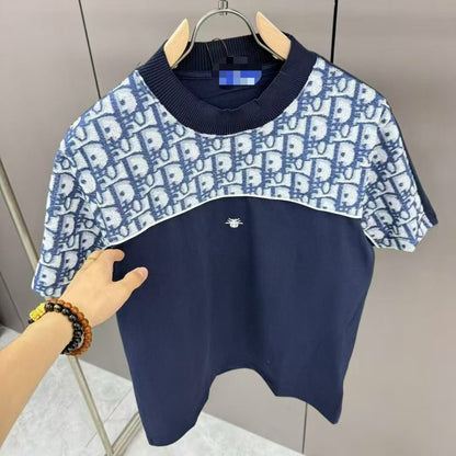 【#A311】Unisex Spliced Jacquard Crew Neck Short Sleeve T-Shirt