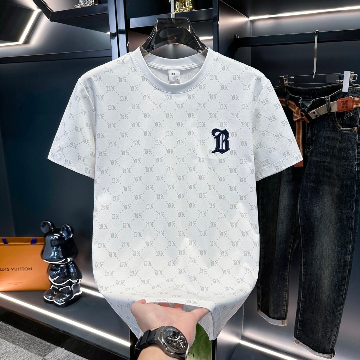 【#A312】Unisex Crew Neck T-Shirt With All-Over Hidden Print & Embroidery