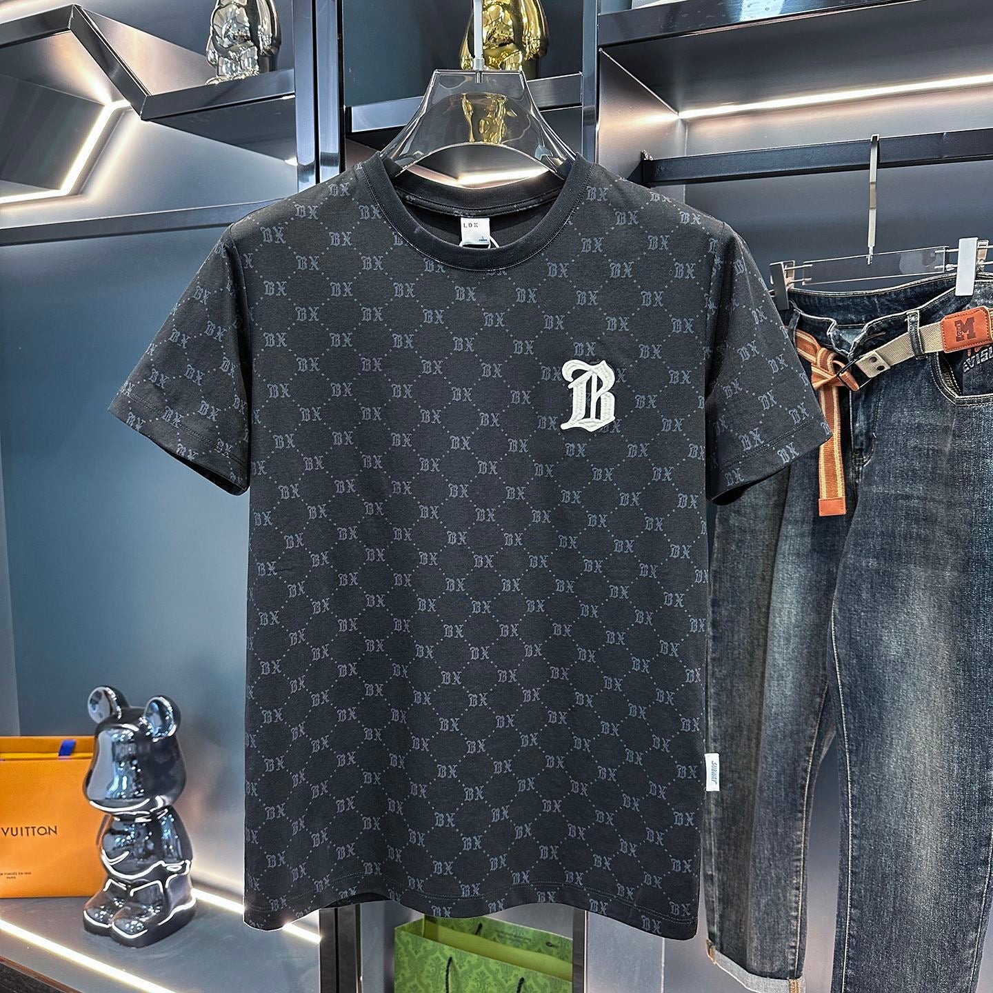 【#A312】Unisex Crew Neck T-Shirt With All-Over Hidden Print & Embroidery